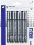 STAEDTLER Pigment Liner Pack, Black, 8 Pens, Assorted Line Widths, 0.05mm, 0.1mm, 0.2mm, 0.3mm, 0.5mm, 0.8mm, 1.0mm, 1.2mm