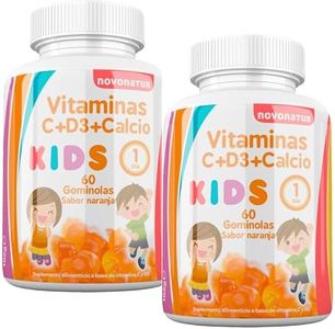 Vitaminas niños C + D + Calcio, en formato gominola o gummies masticables, fortalece el sistema inmunitario, aumenta las defensas y ayuda al crecimiento, masticables sabor a naranja | Pack 2