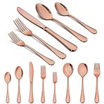 LIANYU- 23 Piece Copper Silverware Set with Serving Utensils, Stainless Steel Rose Gold Silverware Flatware Set for 4, Elegant Cutlery Tableware Includes Forks Spoons Knives, Dishwasher Safe