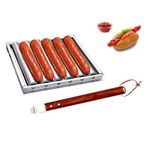 i Kito Charcoal Stainless Steel Hot Dog Sausage Roller Rack Steamer with Extra Long Wood Handle BBQ Tools 5 Section Brat Griller