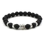 Black Beaded Bracelets for Women, Large Bead Bracelet for Men Alloy Lava Rock Buddha Friends Bracelet 19cmx8mm