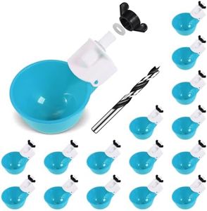 psarnuk Chicken Waterer Cups (16 Pack/Light Blue) - DIY Automatic Large Chicken Water Feeder for Ducks Quail and Various Poultry Dispenser with Matching Drill, Double Rubber Ring, Not Leaking Wate