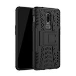 STARZ Back Cover for OnePlus 6, Shockproof Rugged Hybrid Hard Stand Armor Silicone Rubber Protective Case Cover for OnePlus 6 (Black) with Stand