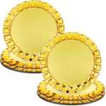 Suclain 6 Pcs Mirrored Glass Charger Plates 13 Inch Mirror Charger Plates Round Chargers for Dinner Plates Chargers with Diamond Rim Place Settings for Wedding Birthday Party Events (Gold)