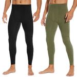 SIMIYA Thermal Underwear Mens Long Johns Bottoms Fleece Lined Base Layer Stretch Thermals Leggings(Black+Army Green,L)