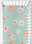 Sweet Jojo Designs Sweet JoJo Designs Turquoise and Peach Baby Or Toddler Fitted Crib Sheet for Watercolor Floral Collection - Pink Rose Flower