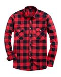 Alimens & Gentle Men's Button Down Flannel Shirt Warm Casual Plaid Shirts, Red Plaid Size:L