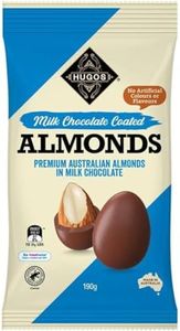 Hugos Chocolates Milk Chocolate Coated Almonds 190g, Healthy Snack, Atkins-Friendly, Dry Roasted Almond Coated with Chocolate