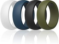 ThunderFit Mens Silicone Rings Wedding Bands Classic & Middle Line 8.7mm Wide 2mm Thick - 1/4/7 Variety Multipack (Dark Blue, Black, Olive, White, 7.5-8 (18.2mm))