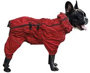 Morezi dog raincoat with high collar waterproof raincoat for dogs reflective four-leg rain gear jumpsuit for puppies small medium pet - Red - L