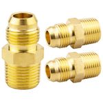 (3PCS) 3/8 Flare to 3/8 NPT Male Brass Tube Fitting, Flare Half-Union, Brass Couples Tube Pipe Fitting Connector