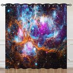 YUANZU Galaxy Curtains for Kids Bedroom, Space Nebula Starry Sky Stars 3D Pattern Microfiber Blackout Fabric Eyelet Window Drapes for Kids Nursery Playroom W117cm (46") x D137cm (54") 2 Panels