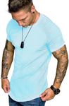 COOFANDY Men's Muscle T-Shirt Pleated Raglan Sleeve Bodybuilding Gym Tee Short Sleeve Fashion Workout Shirts Hipster Shirt Light Blue