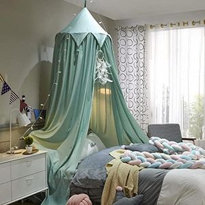 Surwin Dosel de Cama para Niños Niña Bebés Mosquitera Dosel Cama Individual Matrimonio, Color Sólido Redonda Toldo de Cuna de Castillo de Dormitorio con bola Decoración de Habitación (Lago Verde)