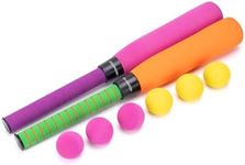 CeleMoon 2-Pack 22 Inch Kids Foam Soft Baseball Bat Toys with 6 Balls for Kids Toddlers Youths Outdoor Indoor Sport T Ball Game Playing, Orange & Pink