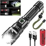 Shadowhawk Torches LED Super Bright, 30000 Lumens Rechargeable LED Torch, USB Tactical Flashlight, XHP70.2, IP67 Waterproof, 5 Light Modes Zoomable, for Camping Hiking Emergency