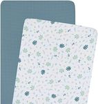 Living Textiles 2-Pack Muslin Cradle/Co-Sleeper Fitted Sheet 50 x 92 x 12cm Banana Leaf/Teal