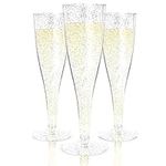 Plastic Champagne Flutes Disposable - 100 Pack | Silver Glitter Plastic Champagne Glasses for Parties | Plastic Toasting Glasses | Mimosa Glasses |New Years Eve Party Supplies 2023