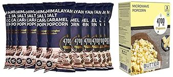 4700BC Himalayan Salt Caramel Popcorn, 300g, Pack of 20 and Microwave Popcorn, Butter, 255g, Pack of 3, Pouch and Bag