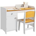 Qaba Kids Desk and Chair Set for 3-6 Year Old with Storage Drawer, Study Table and Chair for Children, White