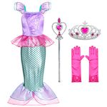 Little Girls Mermaid Princess Costume for Girls Dress Up Party with Gloves,Crown Mace 9-10 Years