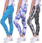 Quedoris Girls Printed Leggings Yoga Pants Multipack Leggings for Kids in 3t to 13 Years, S Blue Blue Pink Black White, 10-11 Years