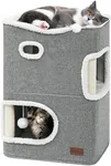 YIATHOME 2 Storey Cat House, Cat Beds for Indoor Cats, Small Cat Condo with Scratch Post and Hideaway Cave, Modern Cat Cube Playhouse for Multi Kittens, Classic Style, Grey