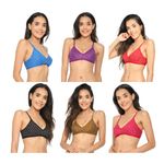 Aimly Women's Cotton Non-Padded Non-Wired Printed Bra Multicolor 36 Pack of 6