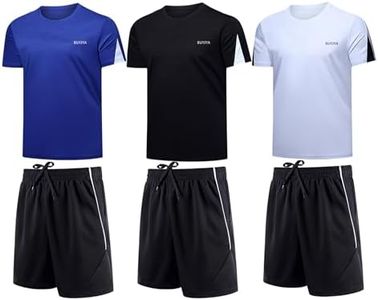 BUYJYA Men's Workout Clothes Athletic Shorts Shirt Set 3 Pack Basketball Football Training Running Gym Christmas gifts