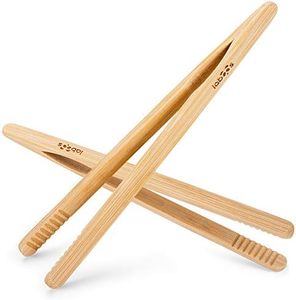 Reusable Classic Bamboo Toast Tongs - Wood Cooking Tong,Ideal for Toaster,Fruits, Bread & Pickles, Kitchen Utensil For Cheese Bacon Muffin Fruits Bread - 8" Long | Set of 2