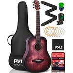 PYLE 34” Acoustic Guitar Kit-1/2 Junior Size Handcrafted Linden Wood Crimson Burst Matte Finish Guitar, 6 Steel Strings, w/Gig Bag Tuner, Extra Strings, Picks, Strap- For Beginners, Kids -Right Handed