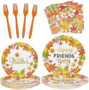DECORLIFE Friendsgiving Plates and Napkins, 10.25" and 8" Plates, 12oz Cups, Cutlery Included, Complete Thanksgiving Party Supplies Serves 16, for Friendsgiving Decorations