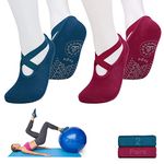 Luckit Yoga Socks with Grips for Women, Barre Socks, Non Slip Grip Socks, Pilates Socks for Yoga, Ballet, Dance, Workout, Home and Hospital, 6 Pairs of 6 Colors, Free Size 5~10 (wine red+peacock blue)