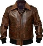 Classic Leather Jacket Men-Bomber Jacket-A-2 Aviator-Flight Military-Pilot Bomber-Brown Jacket-Leather Jacket (XX-Large)