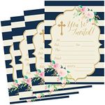 50 Navy Religious Invitations, Confirmation, Holy Communion, Baptism, Christening, Baby Dedication or Blessing, Reconciliation, 1st First Communion Invites, Easter Party Invitation Cards