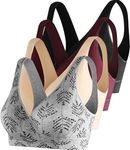 SUIEK Nursing Sleep Bra Maternity Bralette Breastfeeding Cotton Pregnancy Bras 4 Pack, Black/Grey Print/Burgundy/Nude-4pcs, X-Large