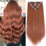 MY-LADY Clip in Hair Extensions Human Hair Thick 140g 18 Inch Double Weft 100% Real Remy Human Hair for Women Silky Straight 8pcs Full Head Balayage Dark Auburn