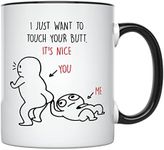 YouNique Designs I Just Want to Touch Your Butt Mug for Girlfriend and Boyfriend, 11 Ounces, Long Distance Relationship Cup, I Love You Coffee Mug for Her and Him, Anniversary Cup (Black Handle)