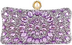 Boutique De FGG Pearl Clasp Light Purple Crystal Clutch Purses for Women's Evening Handbags Wedding Party Rhinestone Bag, Small