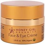 Honey Girl Organics Face & Eye Crème, USDA Certified Organic Facial Moisturizer & Under Eye Cream for Wrinkles, Dark Circles and Puffiness w/Hydrating Honey, Beeswax, Essential Oils & EVOO. 1.75oz