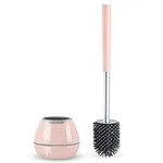 BOOMJOY Toilet Brush and Holder Set, Silicone Toilet Bowl Cleaner Brush, Toilet Scrubber Brush with Tweezers for Bathroom Cleaning, RV Accessories and House Organization Must-Haves - Pink