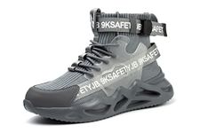 Luolocsn Work Boots Safety Steel Toe Shoes for Men and Women Slip Resistant Lightweight Breathable Industrial & Construction Sneakers, Grey, 8 Women/6.5 Men