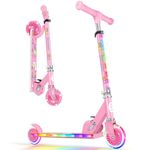 BELEEV Scooters for Kids with Light-Up Wheels & Stem & Deck, 2 Wheel Folding Scooter for Girls Boys, 3 Adjustable Height, Lightweight Kick Scooter for Children Ages 3-12 (Light Pink)