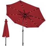 TANGZON 2.7M/3M Garden Parasol Umbrella, Tilting Patio Umbrella with 18/24 Solar Powered LED Lights & Crank Handle, Outdoor 6/8-Rib Market Parasol Sunshade for Beach Poolside Balcony (Wine, 3M)