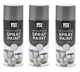 3 x 400ml 151 Multi Purpose Spray Paint Aerosol Wood Metal Brick Metallic Silver