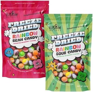 Fusion Select Rainbow Bean Candy - Assorted Freeze Dried Candy with Wildberry & Sour Flavors - Dehydrated, Crunchy, Colorful Treats & Snacks for Kids & Adults - Packed in a Resealable Pouch 120g Each