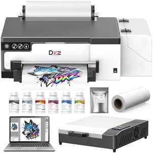 DXZ DTF Printer with Film Cutter, 8.3'' A4 T-Shirt Printer, XP600 Printhead for Double Speed Printing, White Stirring System, 2-Year Ink Included + Laptop for Easy Operation