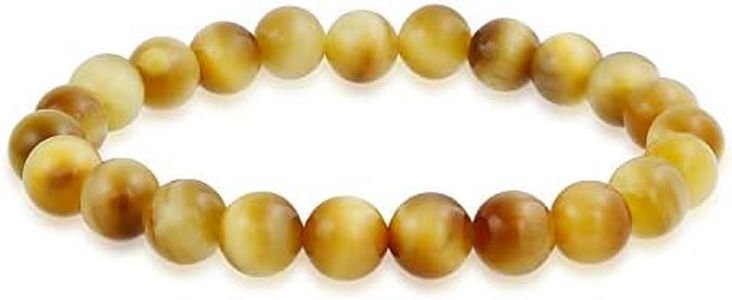 Bling Jewelry Pulsera Elástica Apilable De Una Sola Hebra De Cuentas Redondas De Ojo De Tigre Dorado De Piedras Semipreciosas De 8 MM Para Mujeres, Hombres, Adolescentes Y Unisex