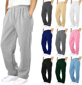Boy's Baggy Sweatpants Straight Wide Leg Open Bottom Athletic Joggers Elastic Waist Casual Sweat Pants with Pockets