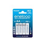 eneloop, AA/Mignon, Rechargeable Battery, Pack of 4, Capacity of 2000 mAh, Ready-to-Use Ni-MH Batteries, 2000 Recharge Cycles, Plastic Free Packaging, Standard, White